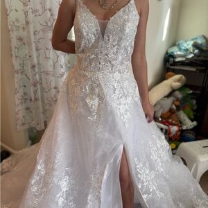 Elegant White Lace Gown with Slit